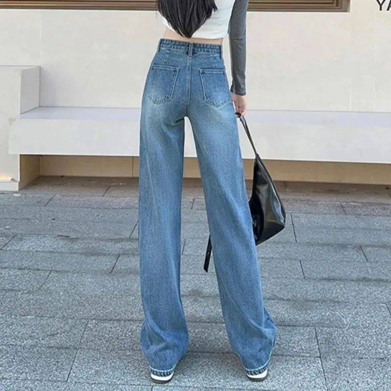 Casual Loose Denim Jeans in Pink Blue and Black