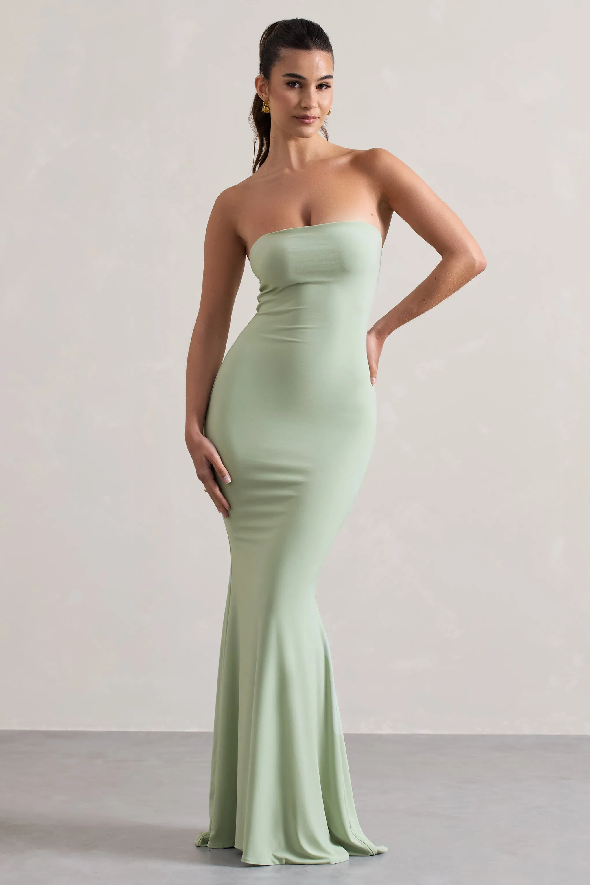 Ceremony | Pale Green Bandeau Fishtail Maxi Dress