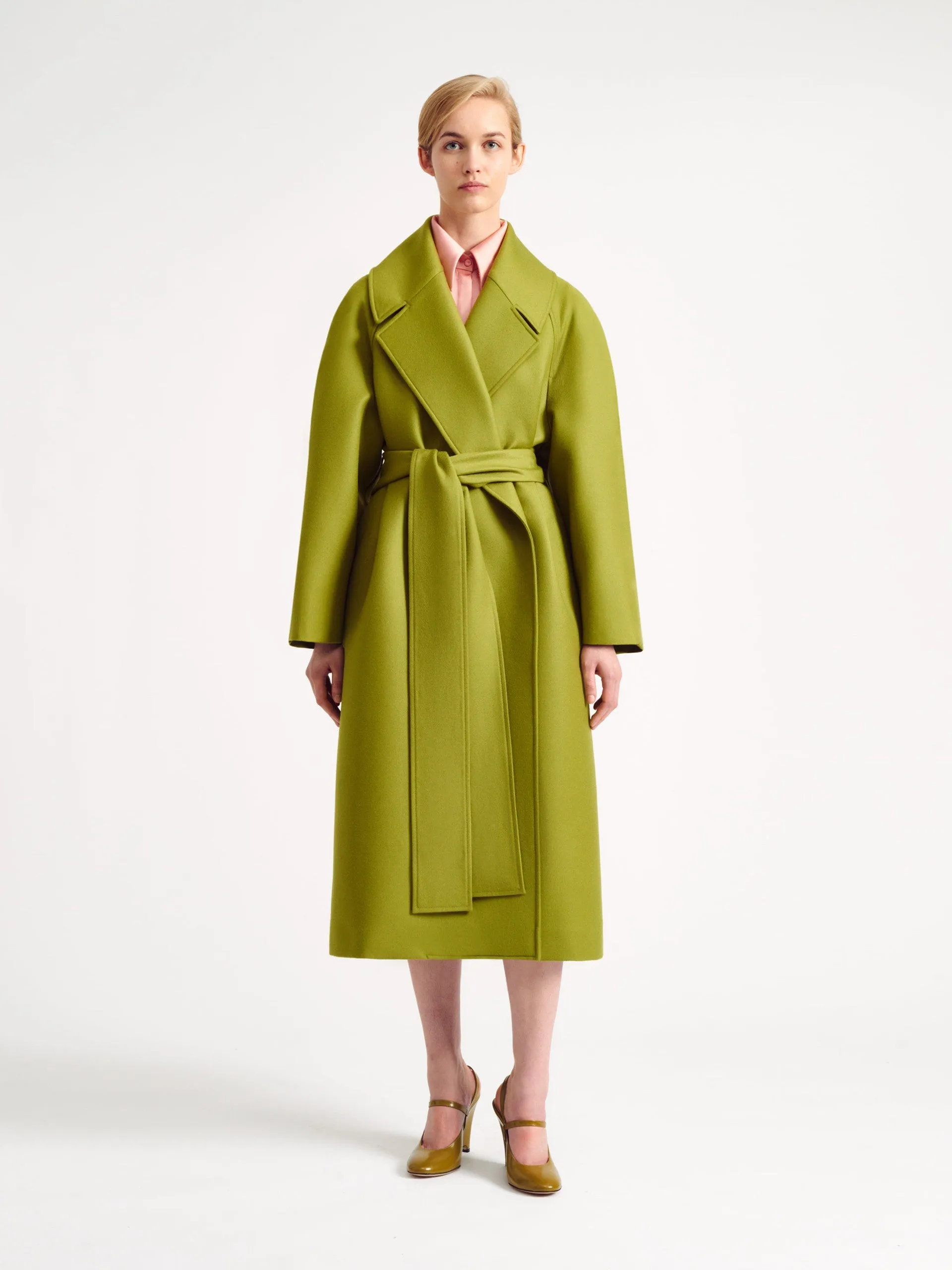 Chartreuse flanella oversized belted Lupo coat