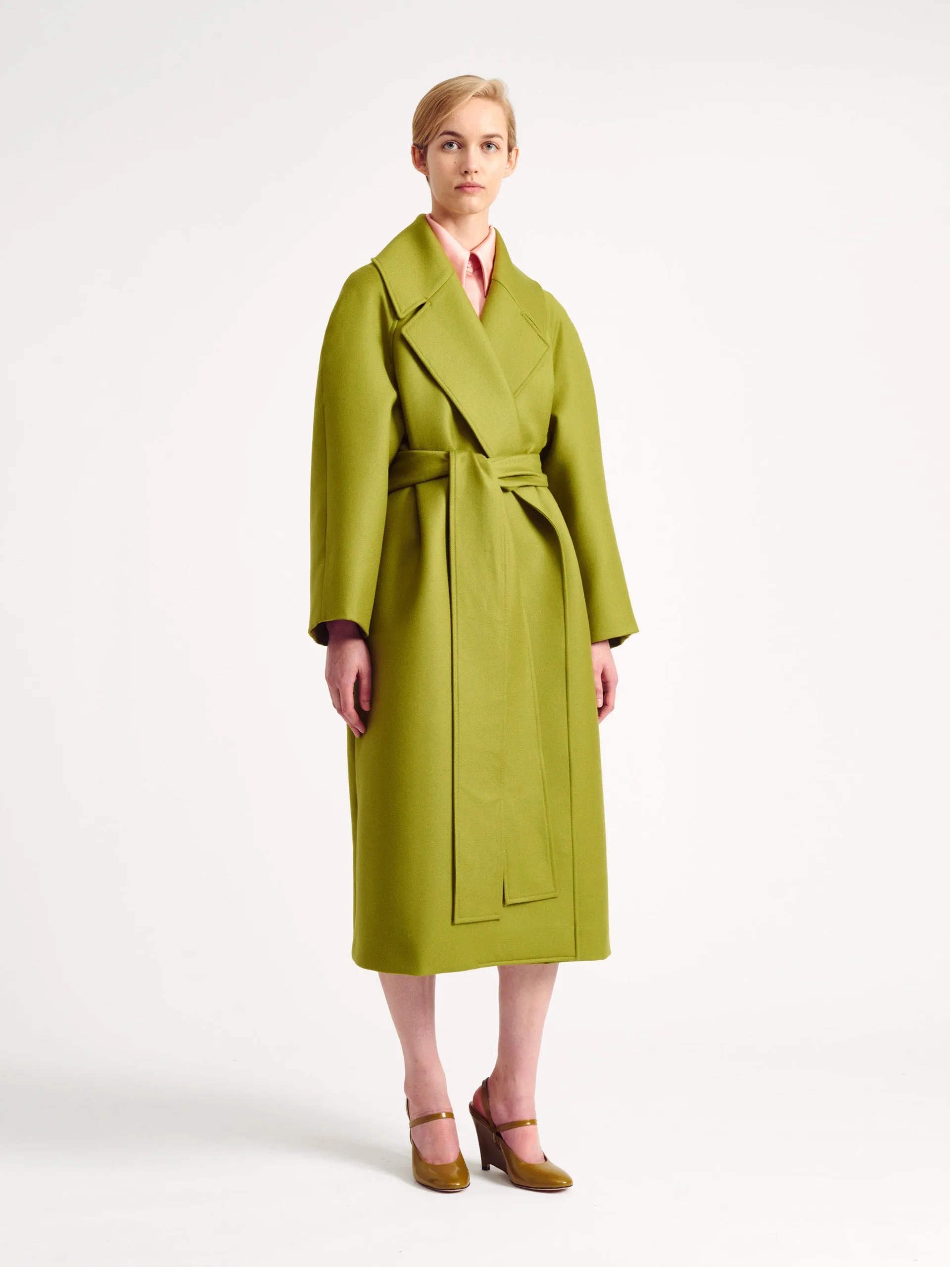 Chartreuse flanella oversized belted Lupo coat