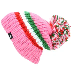 Chunky Acrylic Knit Beanie Hat with a MASSIVE Bobble - Pink