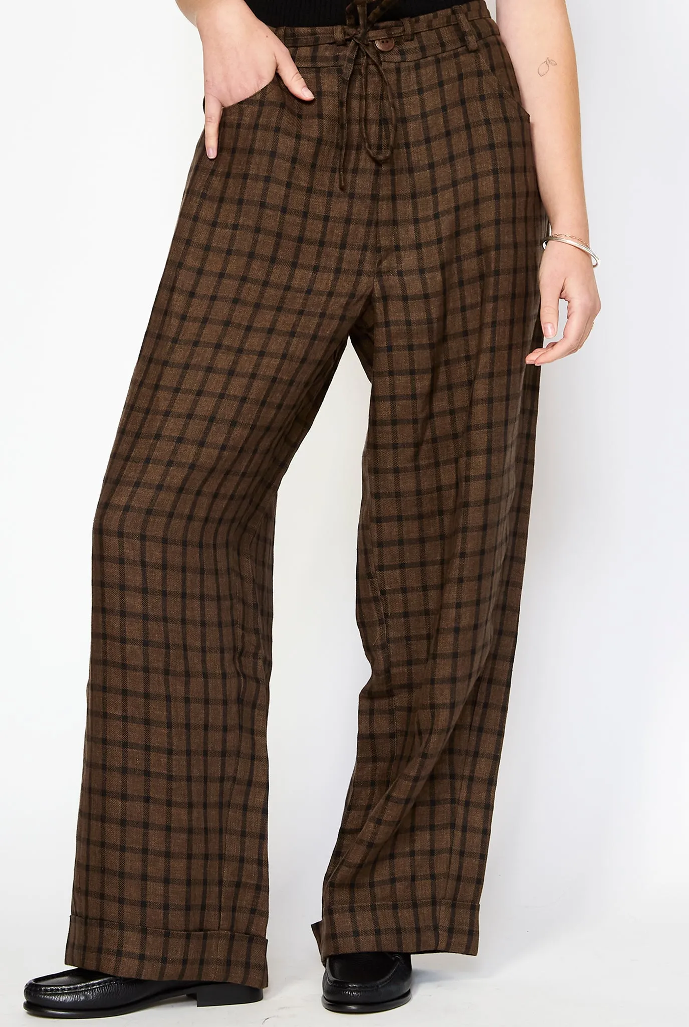 CORDERA Linen Relaxed Checkered Pants