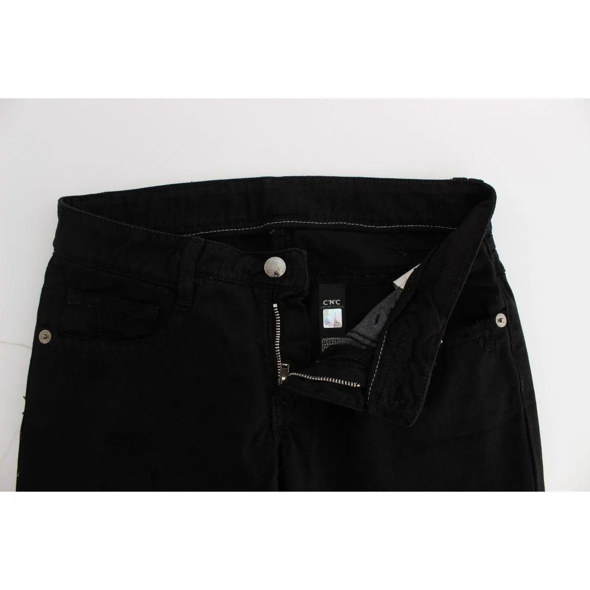 Costume National Chic Black Slim Fit Zippered Cotton Jeans