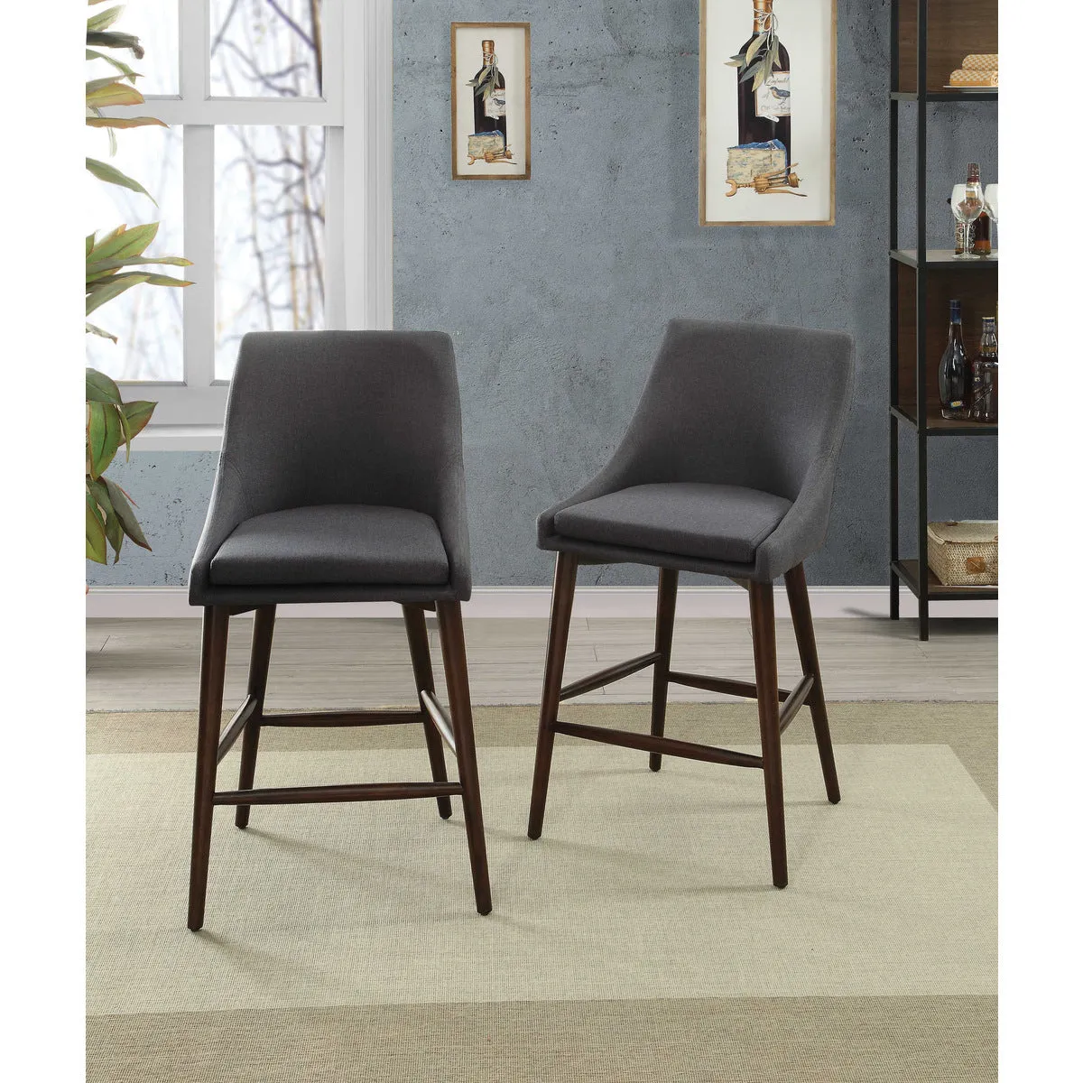 CozyCurve Counter-height Chairs, Espresso Solid Wood Legs - Set of 2