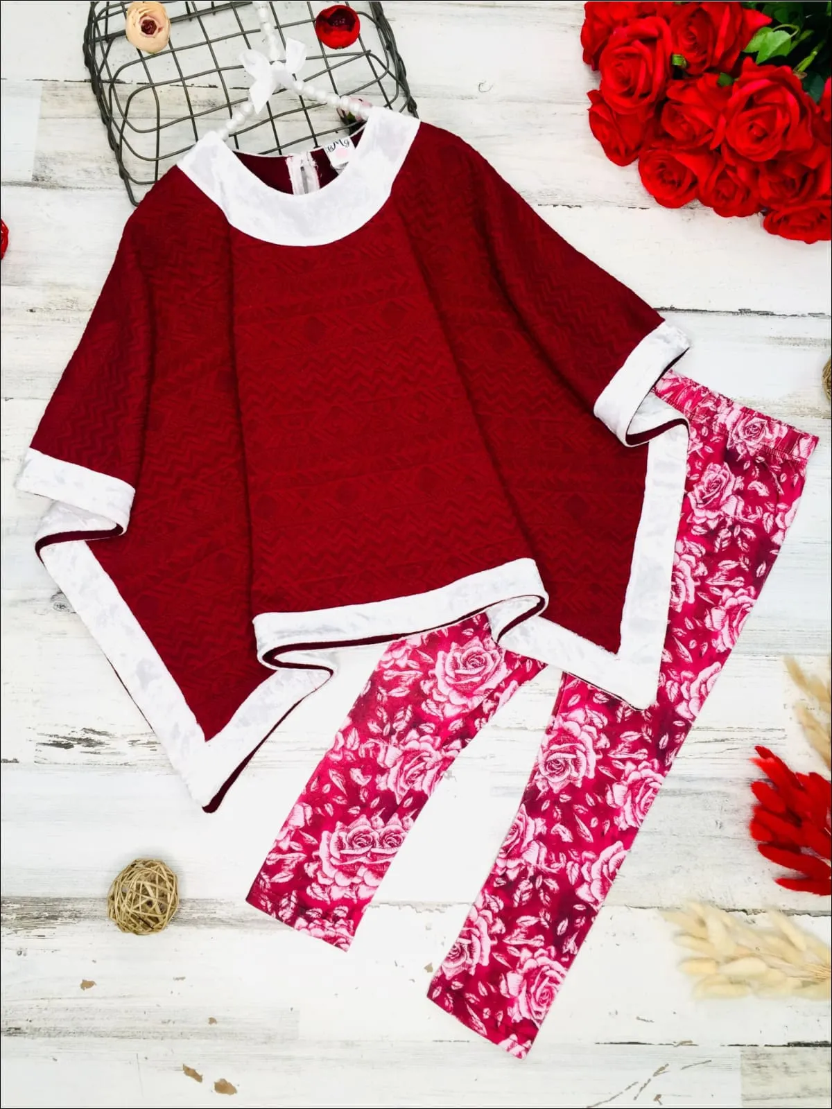 Cranberry Poncho and Rose Legging Set