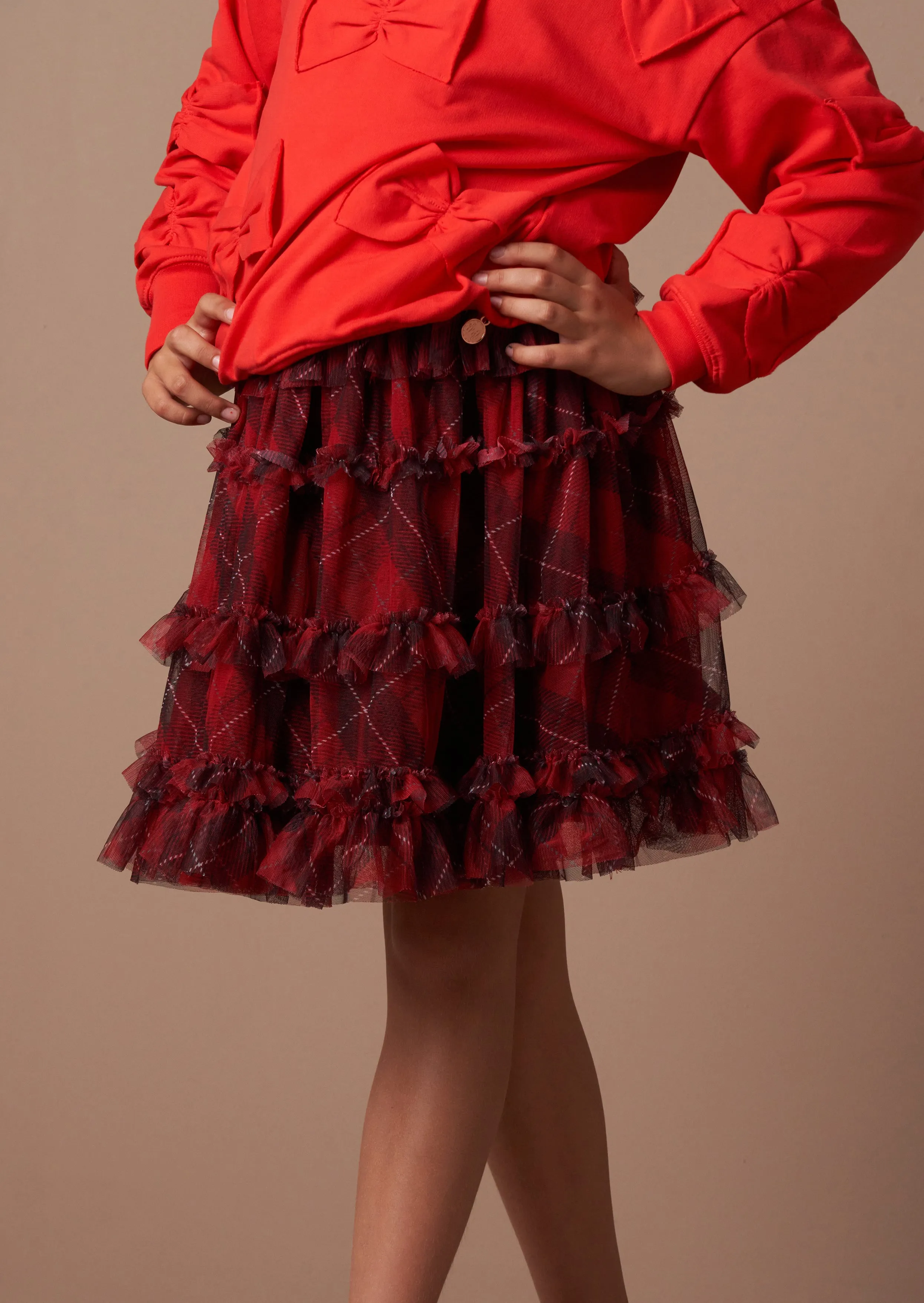 Darby Red Tartan Mesh Skirt