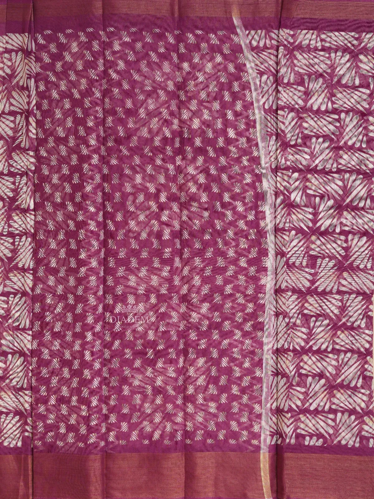 Dark Pink Linen Cotton Saree With Leaf Patterns On the Body with Matching Border