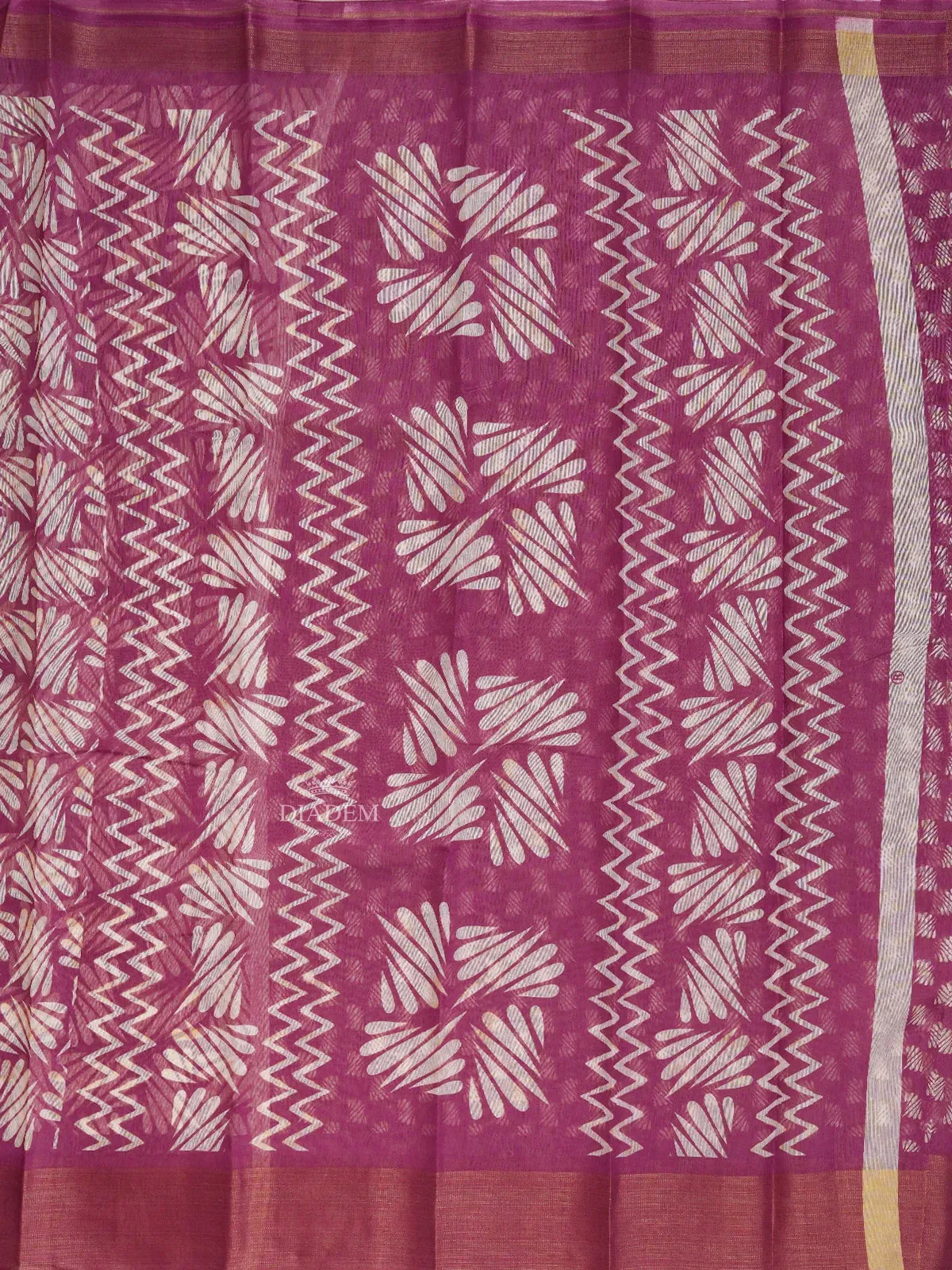 Dark Pink Linen Cotton Saree With Leaf Patterns On the Body with Matching Border