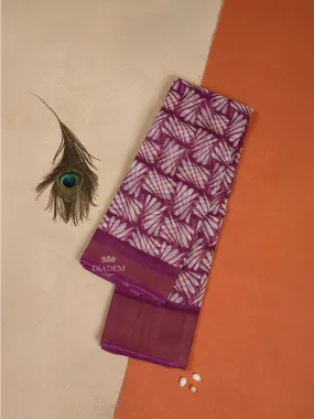 Dark Pink Linen Cotton Saree With Leaf Patterns On the Body with Matching Border