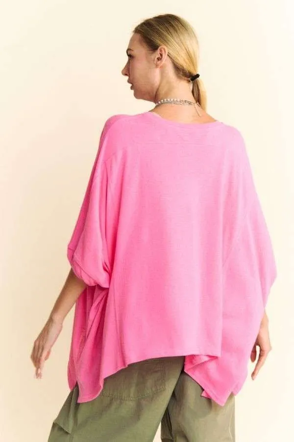 Davi & Dani OVERSIZED Solid Color Top with Azalea Pink