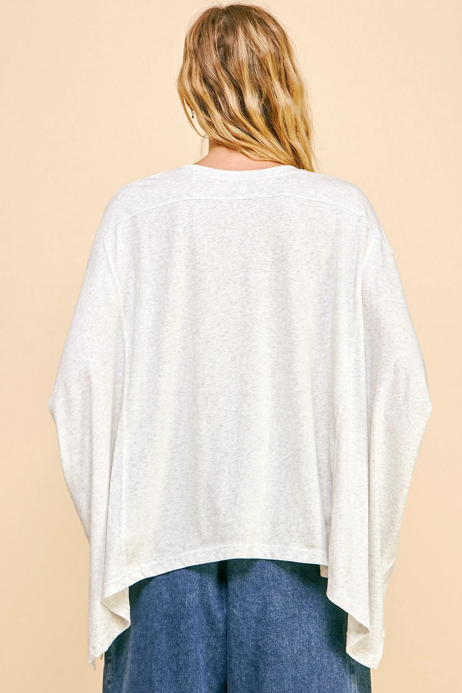 Davi & Dani OVERSIZED Solid Color Top with Pearl Embellishments in Heather Cream