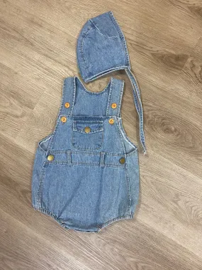 Denim Overall Romper/ Hat