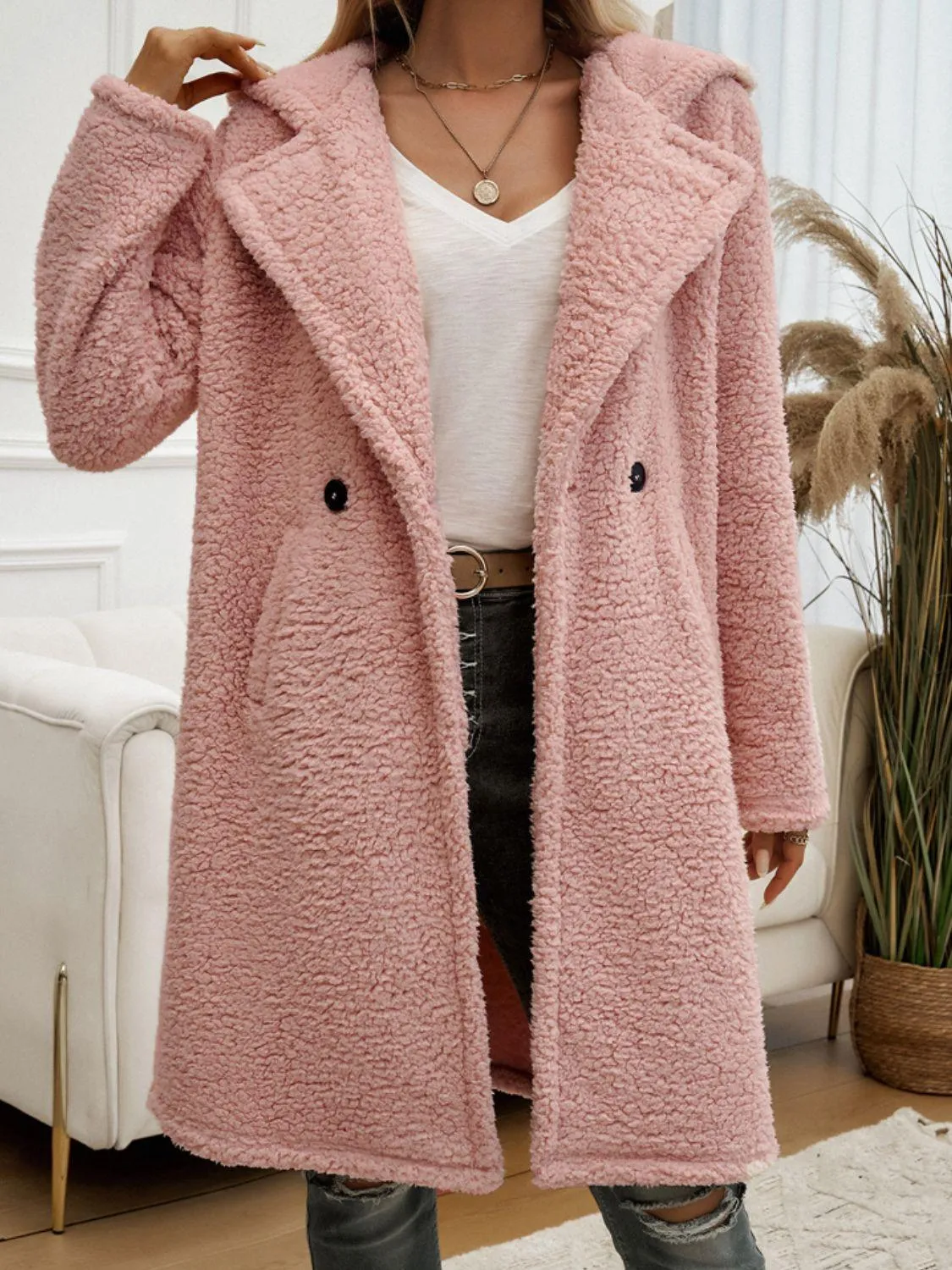 Devine Teddy Coat Pocketed Long Sleeve Hooded Buttoned Outwear