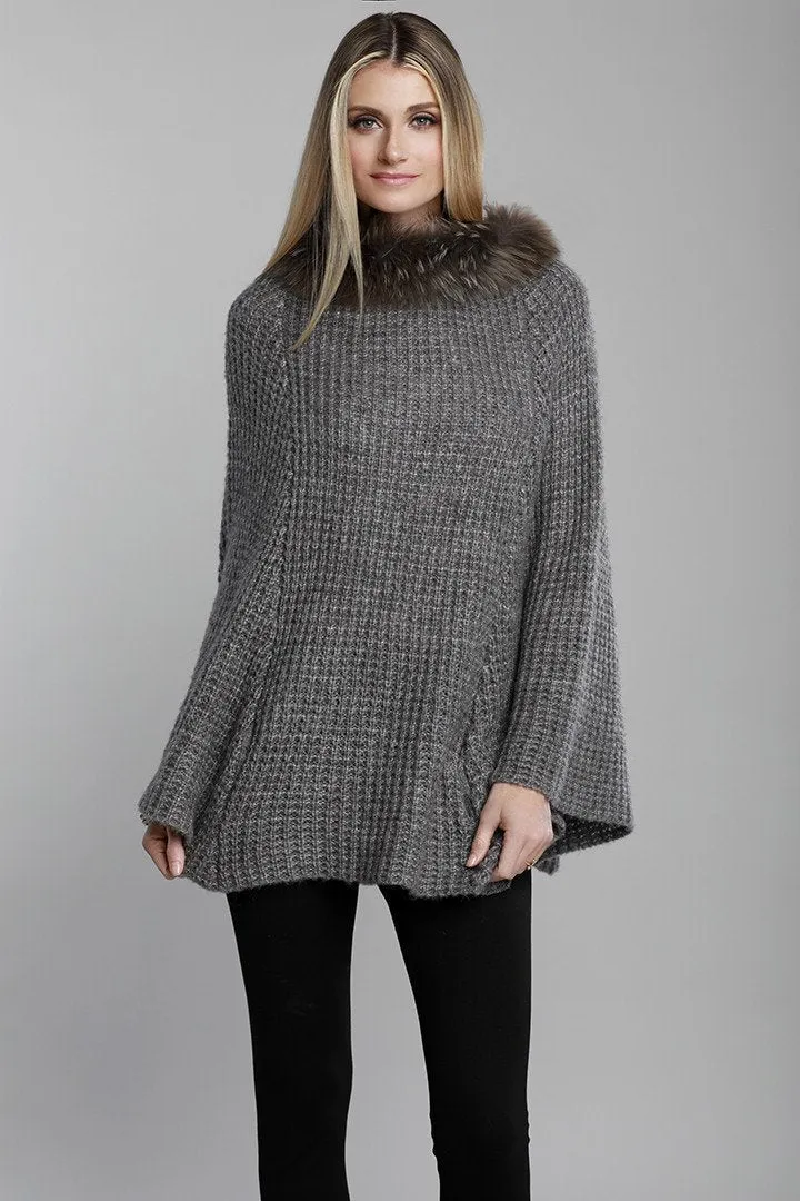 Dolce Cabo grey knitted fur poncho 71685 ONE SIZE