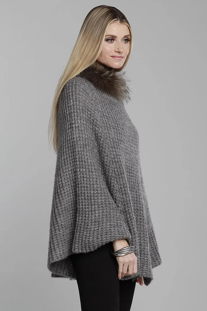 Dolce Cabo grey knitted fur poncho 71685 ONE SIZE