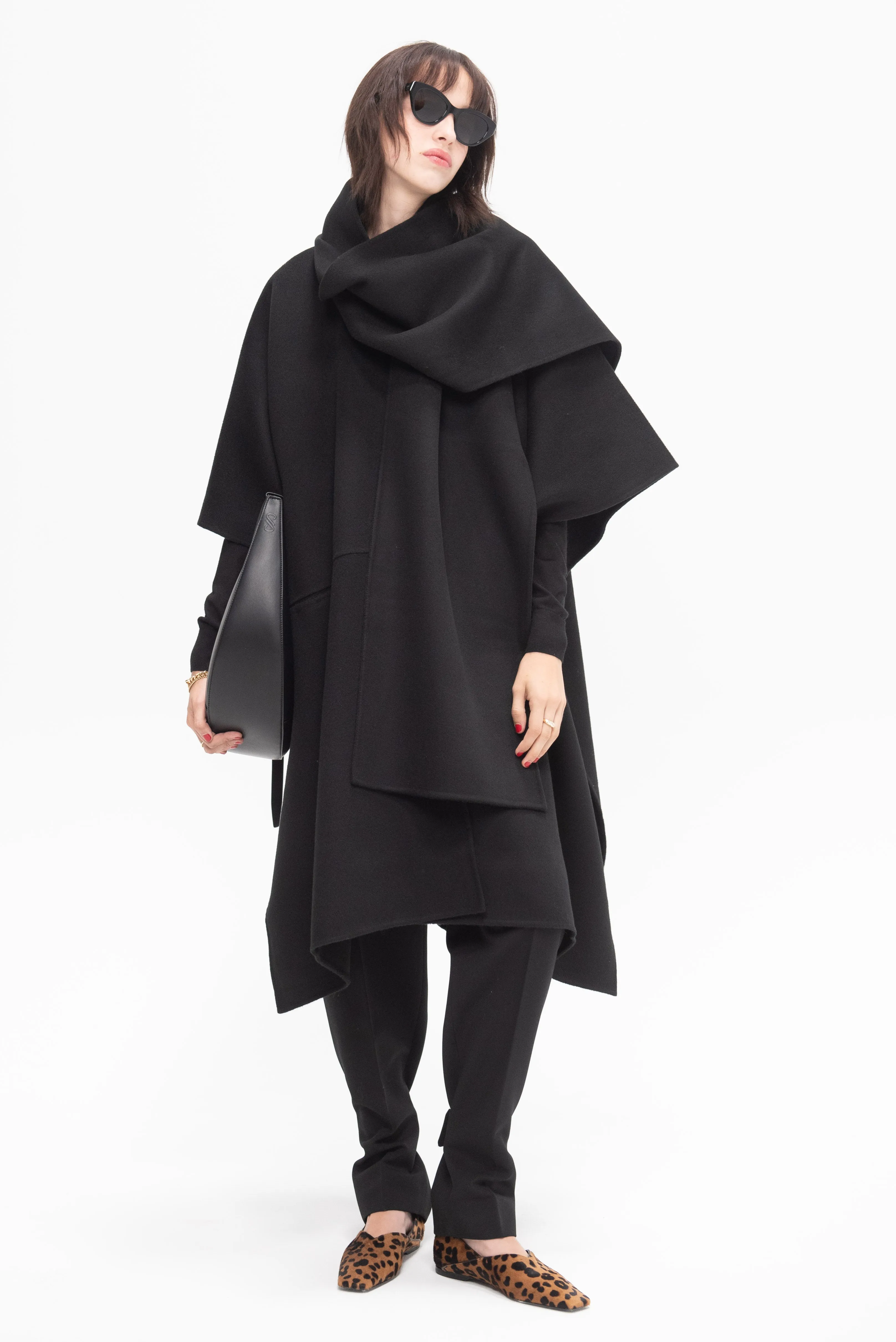 Doublé Scarf Coat, Black