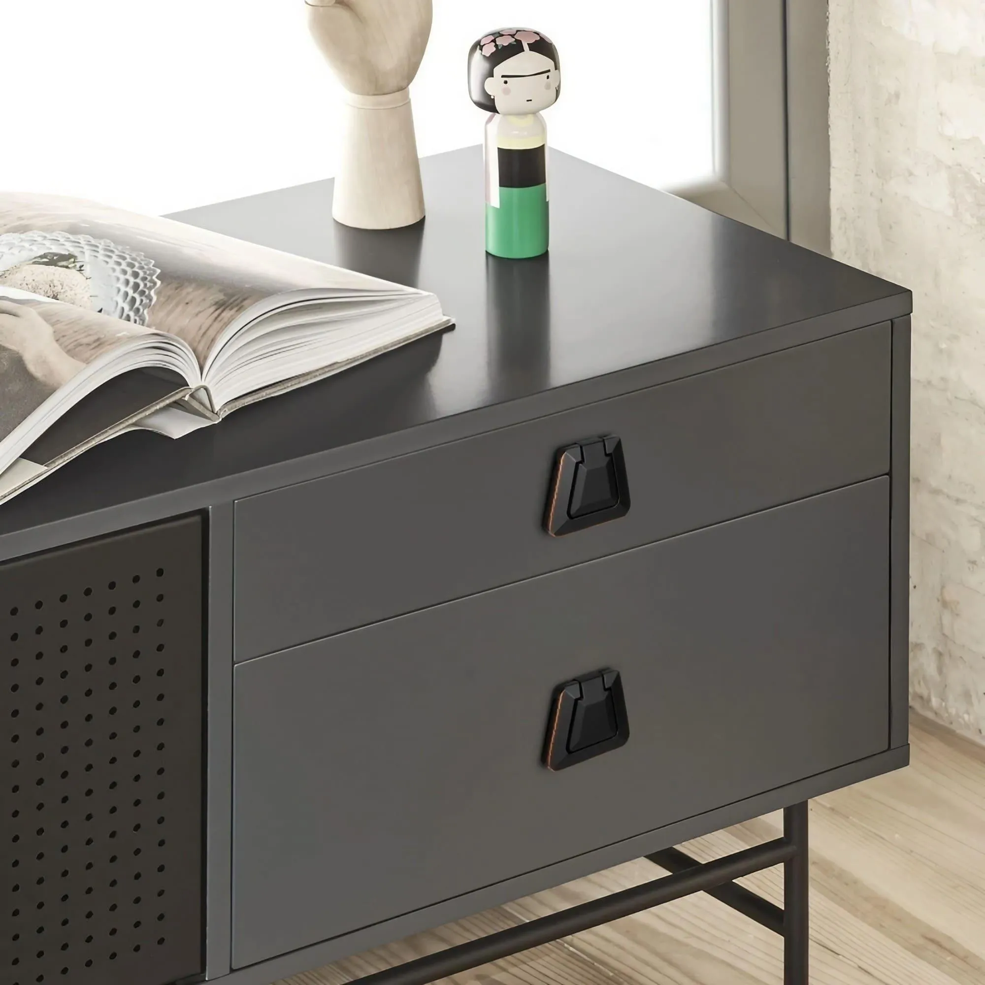 Drawer Concealed Buckle Flat Cabinet Handles in Leather Texture