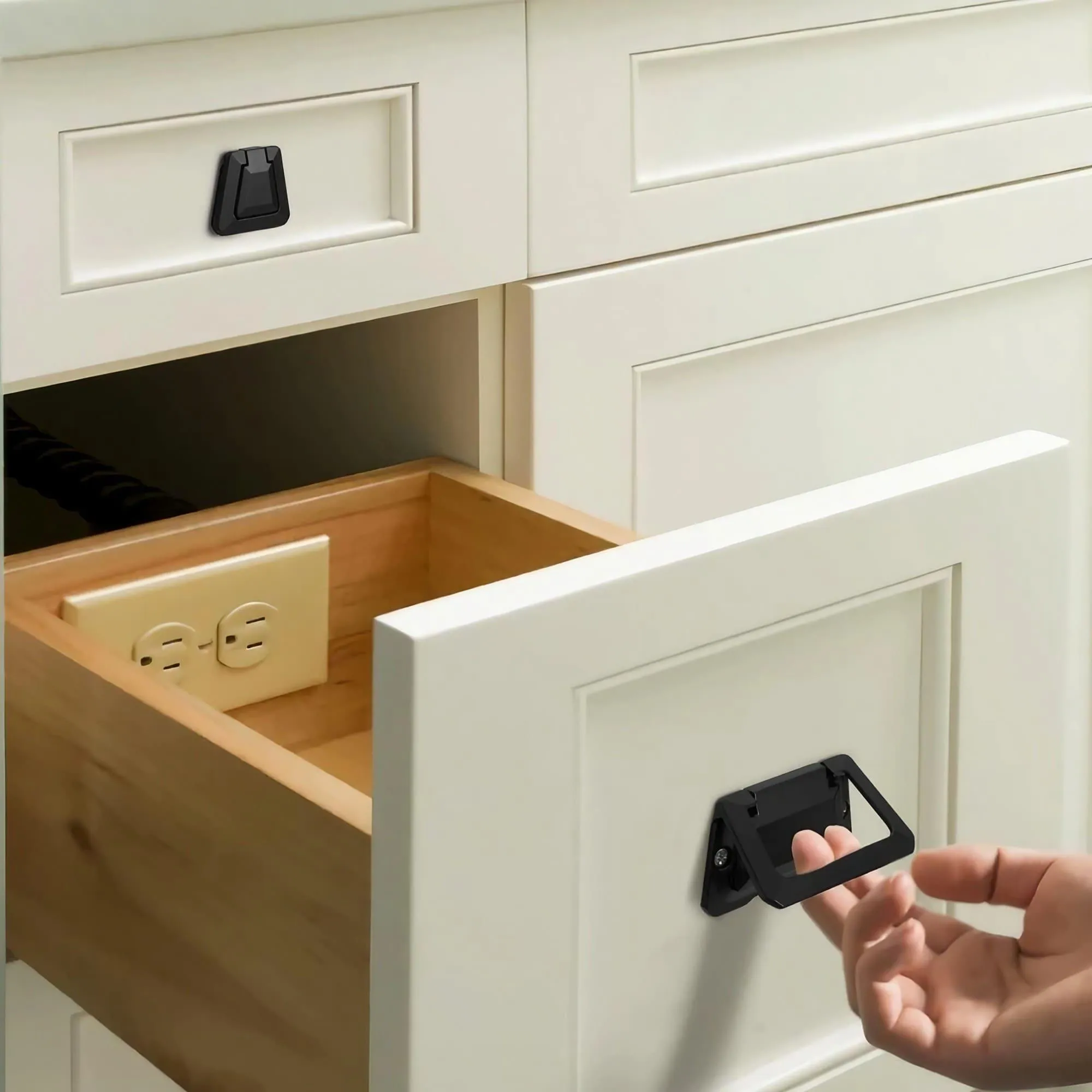 Drawer Concealed Buckle Flat Cabinet Handles in Leather Texture