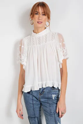 Easel Fairy Mock Neck Short Blouse - Off White