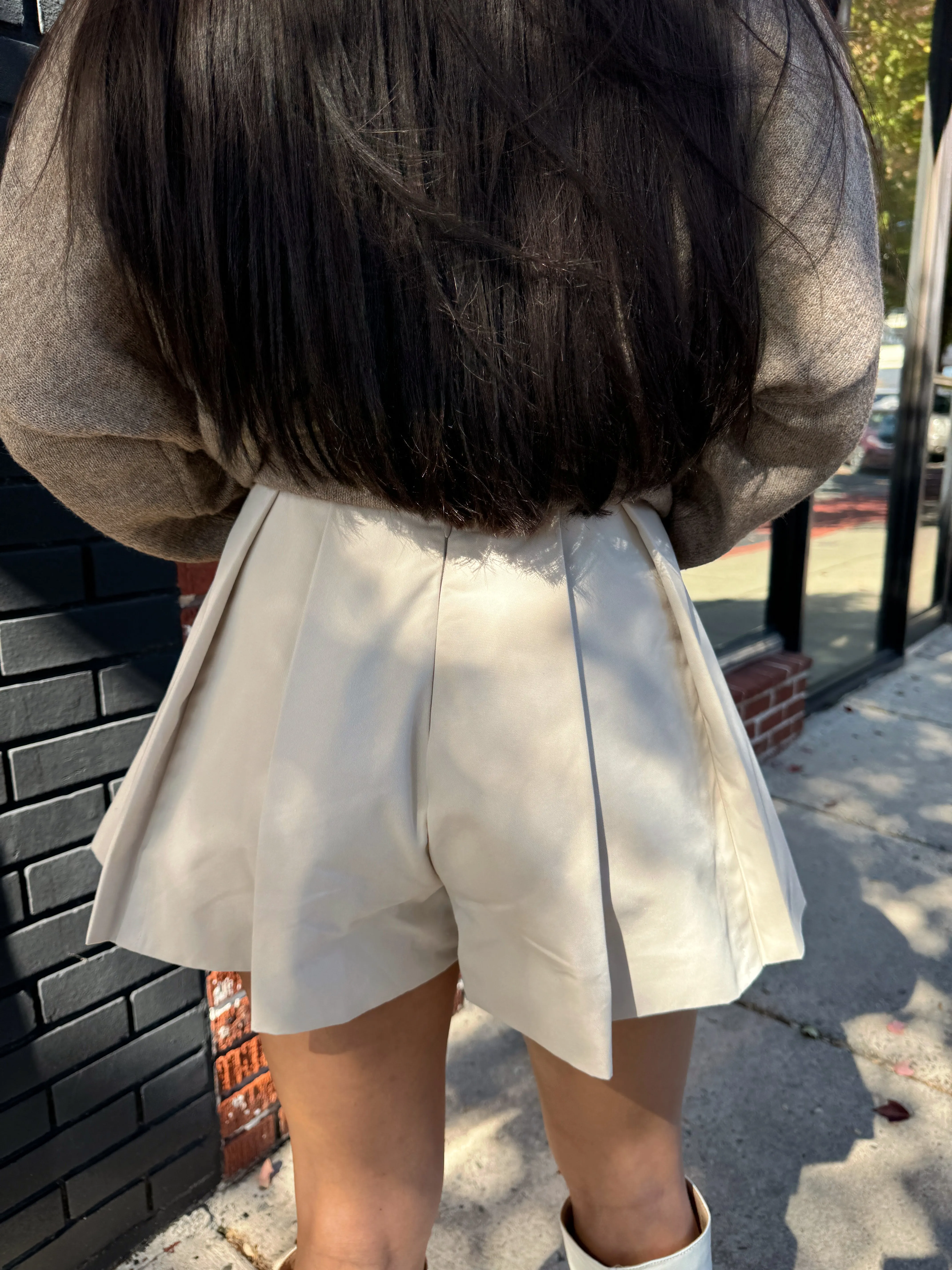 Ecru Flared Pleated Skort