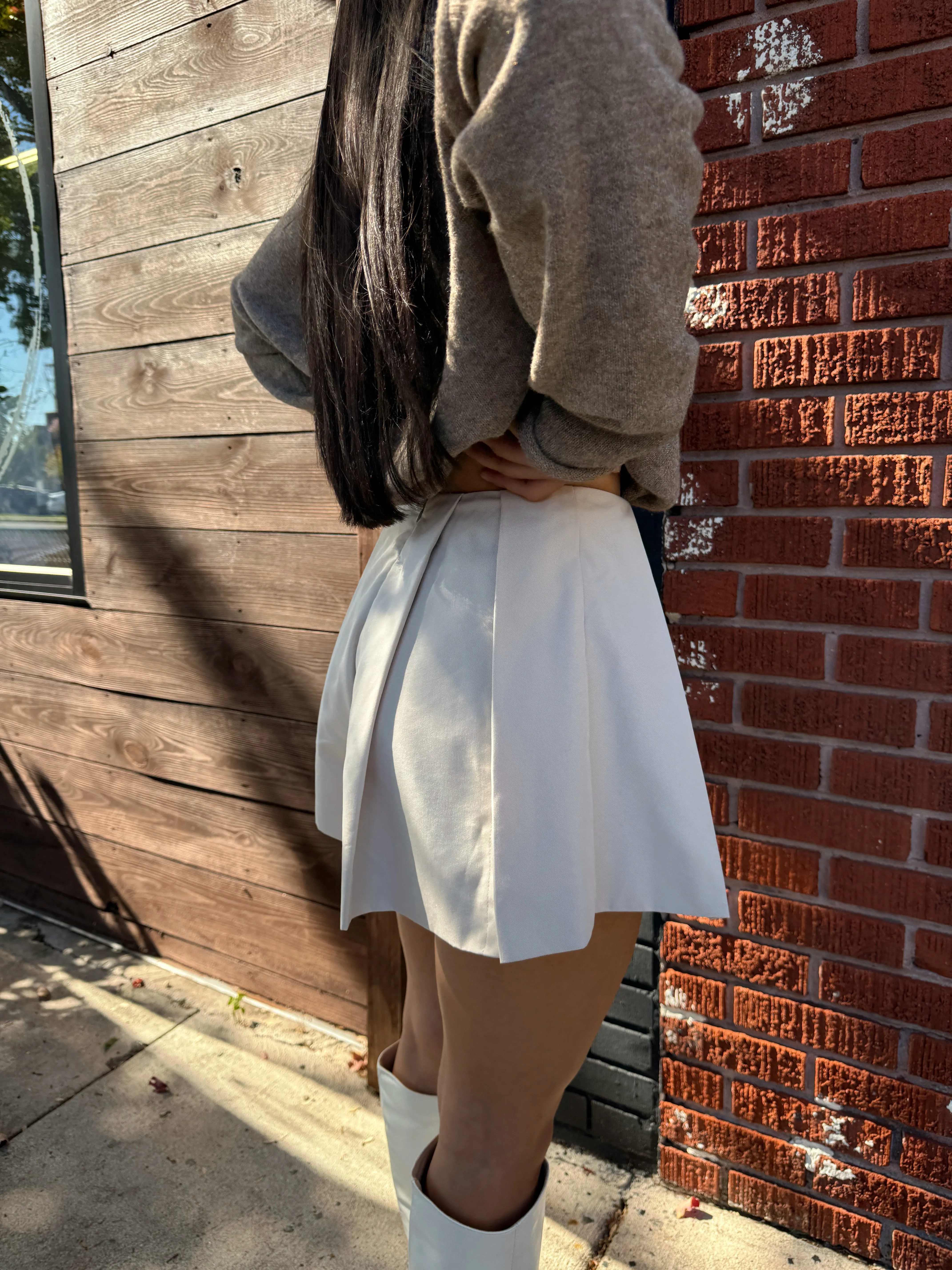 Ecru Flared Pleated Skort