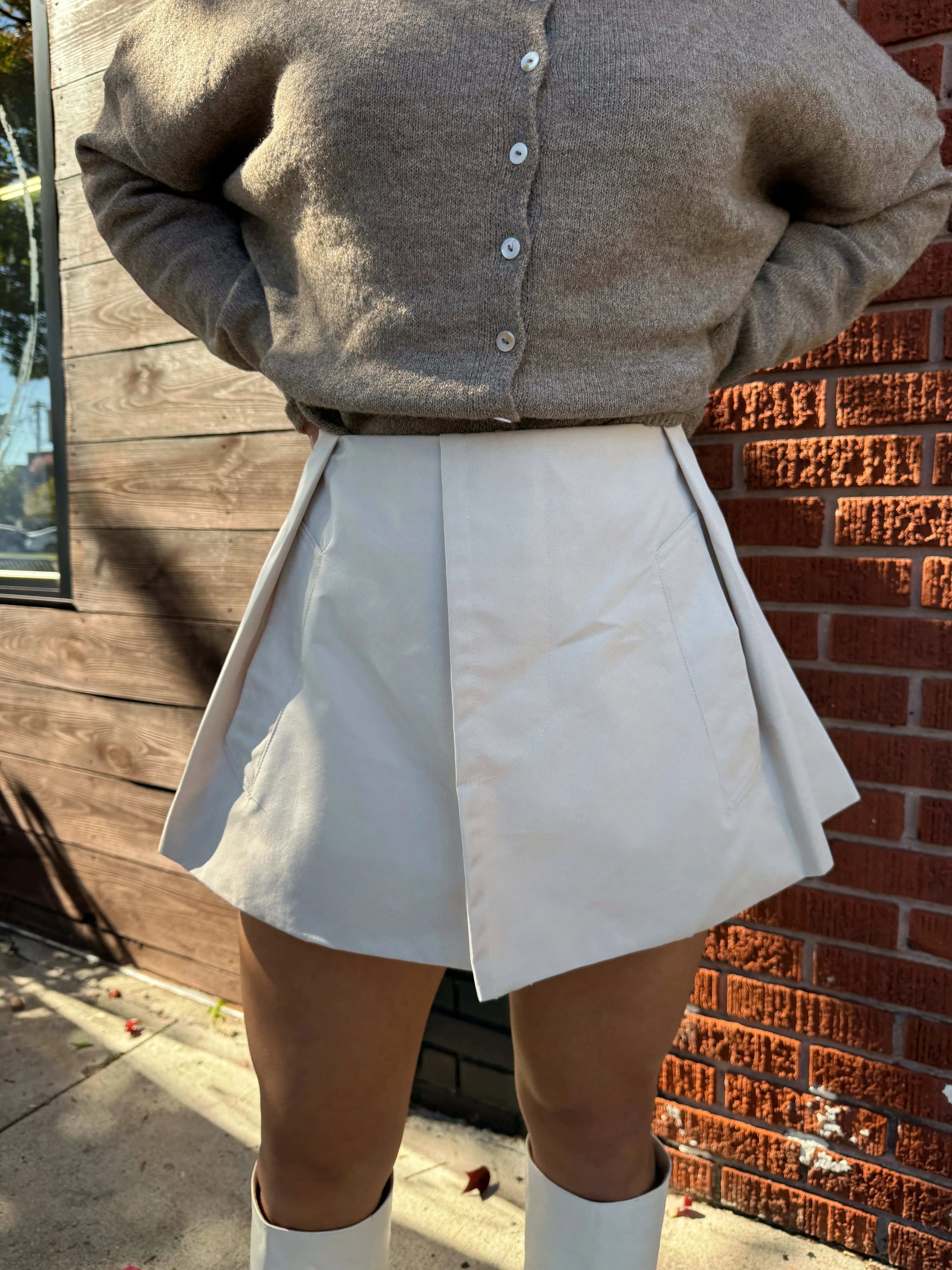 Ecru Flared Pleated Skort