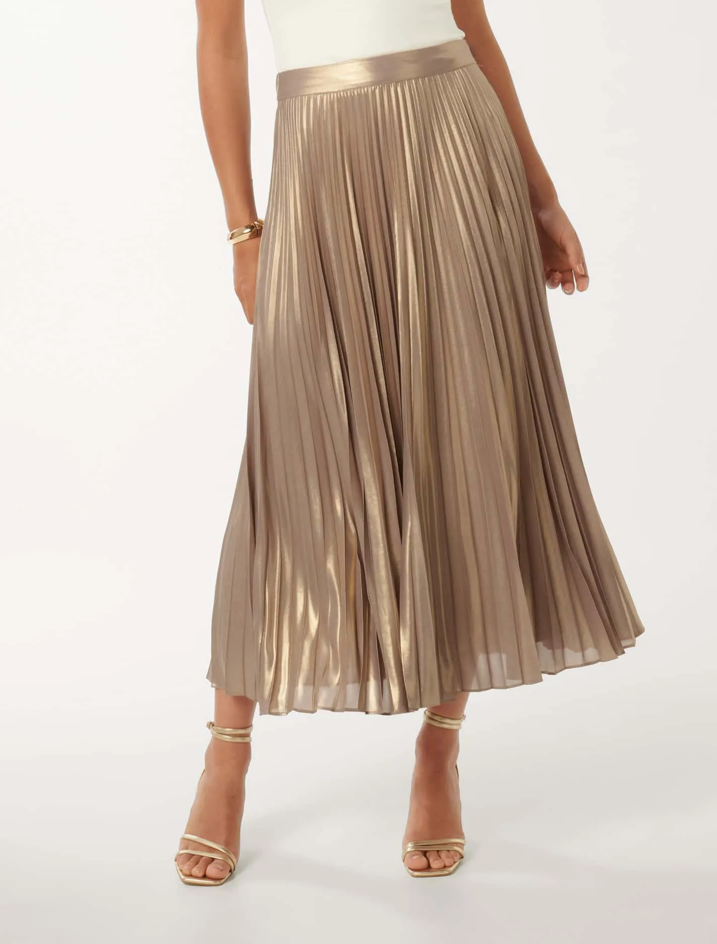 Estella Metallic Pleated Maxi Skirt