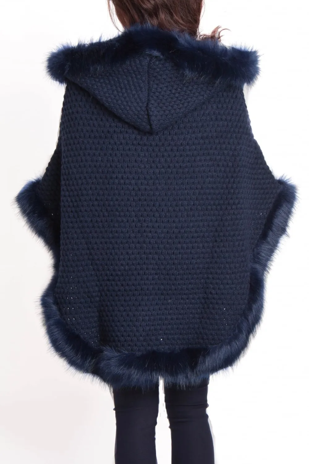 Faux Fur Knitted Hood Poncho