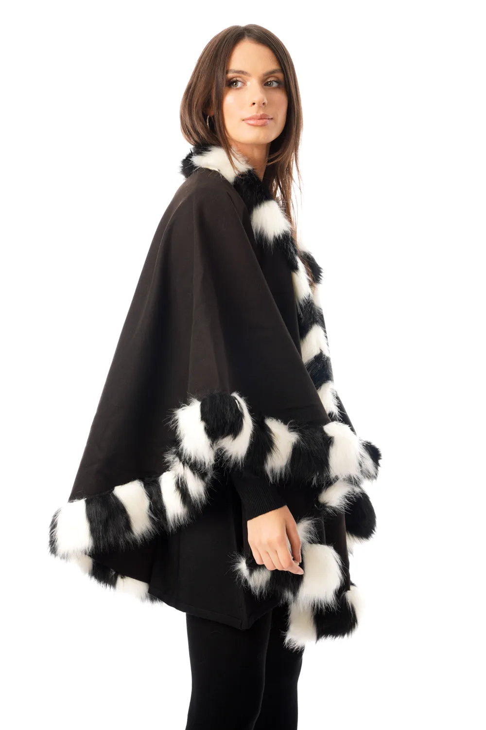 Felt Feel Faux Fur Swing Poncho Cape