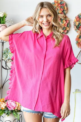 First Love Solid Color Crinkle Texture Top in Hot Pink