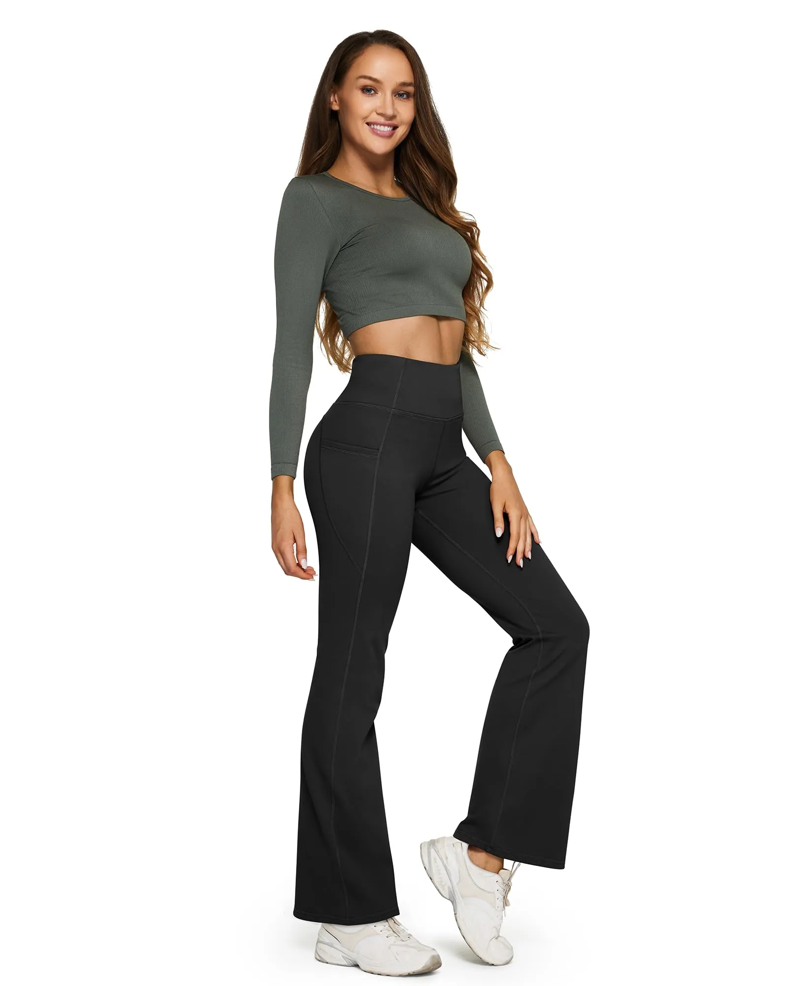 Fleece Lined High-Waist Casual Flare Pants