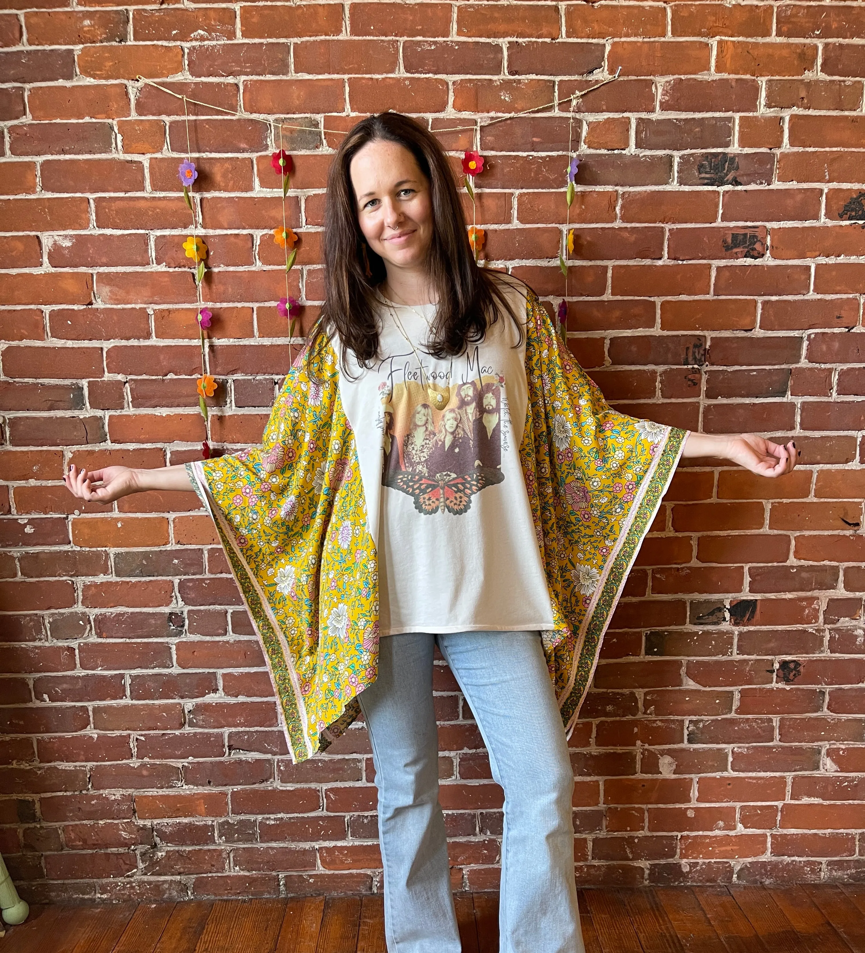 Fleetwood Mac Butterfly Inspired Retro Floral Poncho