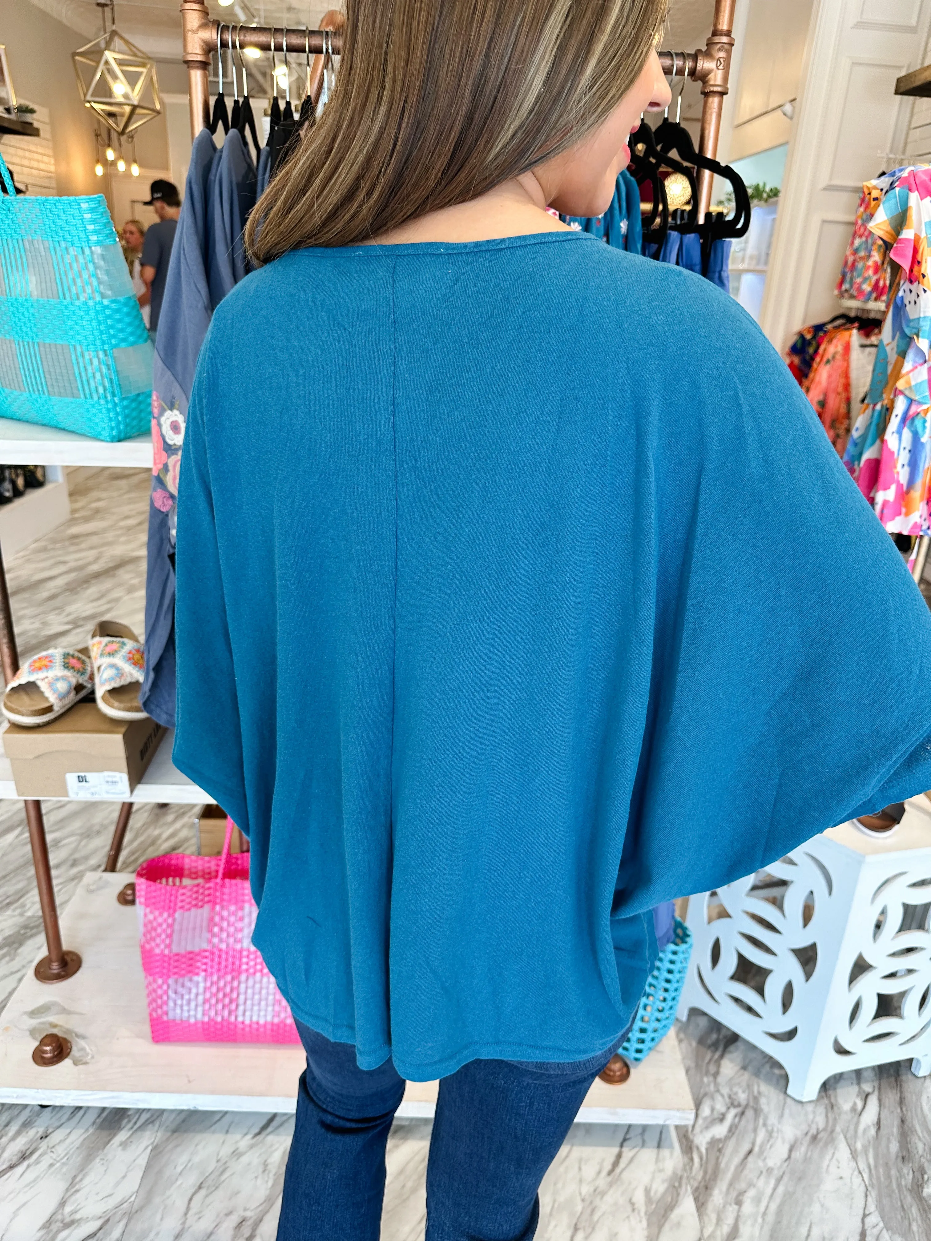 Forever Feeling Teal Embroidered Top