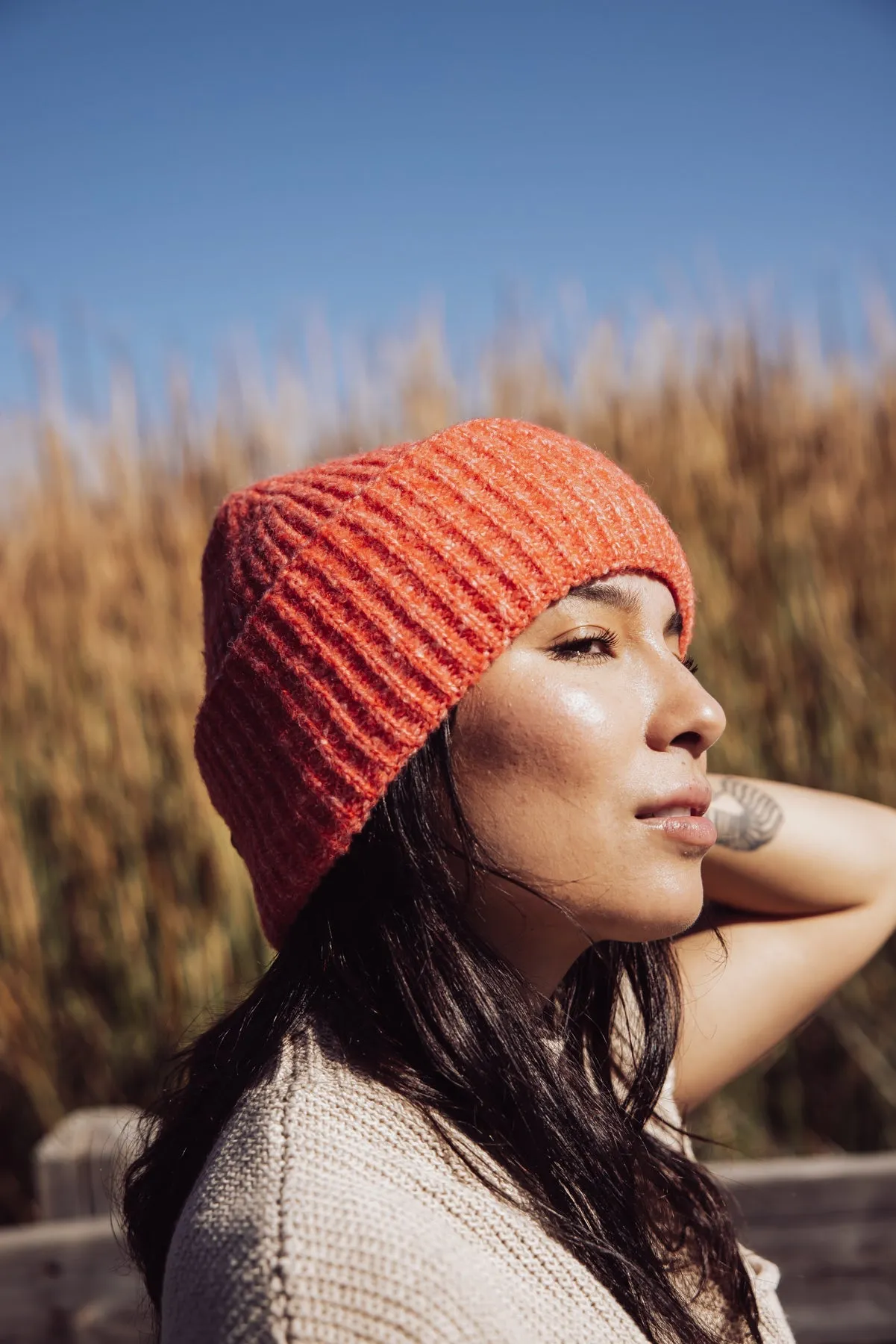 Free People Harbor Marble Ribbed Beanie - Cherry Tomato