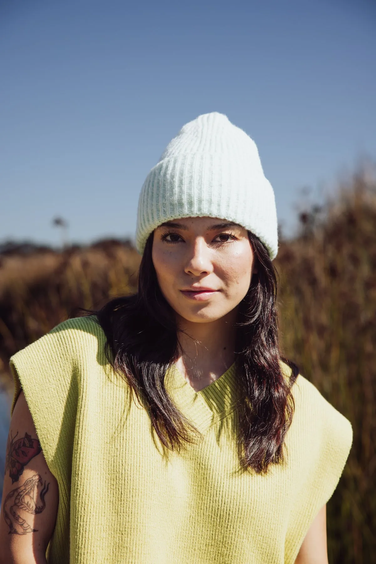 Free People Harbor Marble Ribbed Beanie - Mint