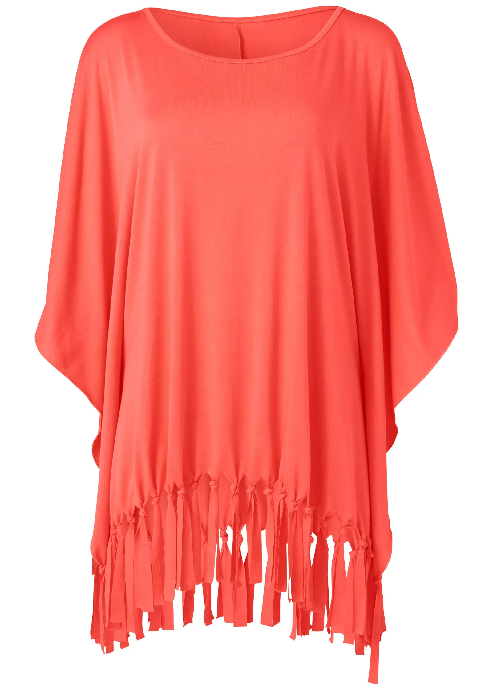 Fringe Detail Cover-Up - Coral Bright