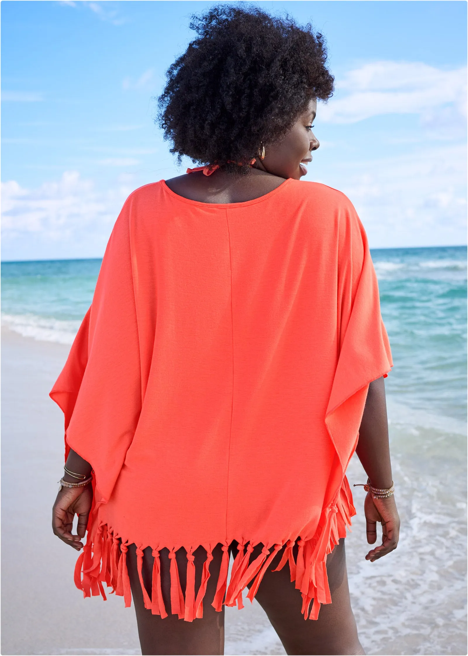 Fringe Detail Cover-Up - Coral Bright