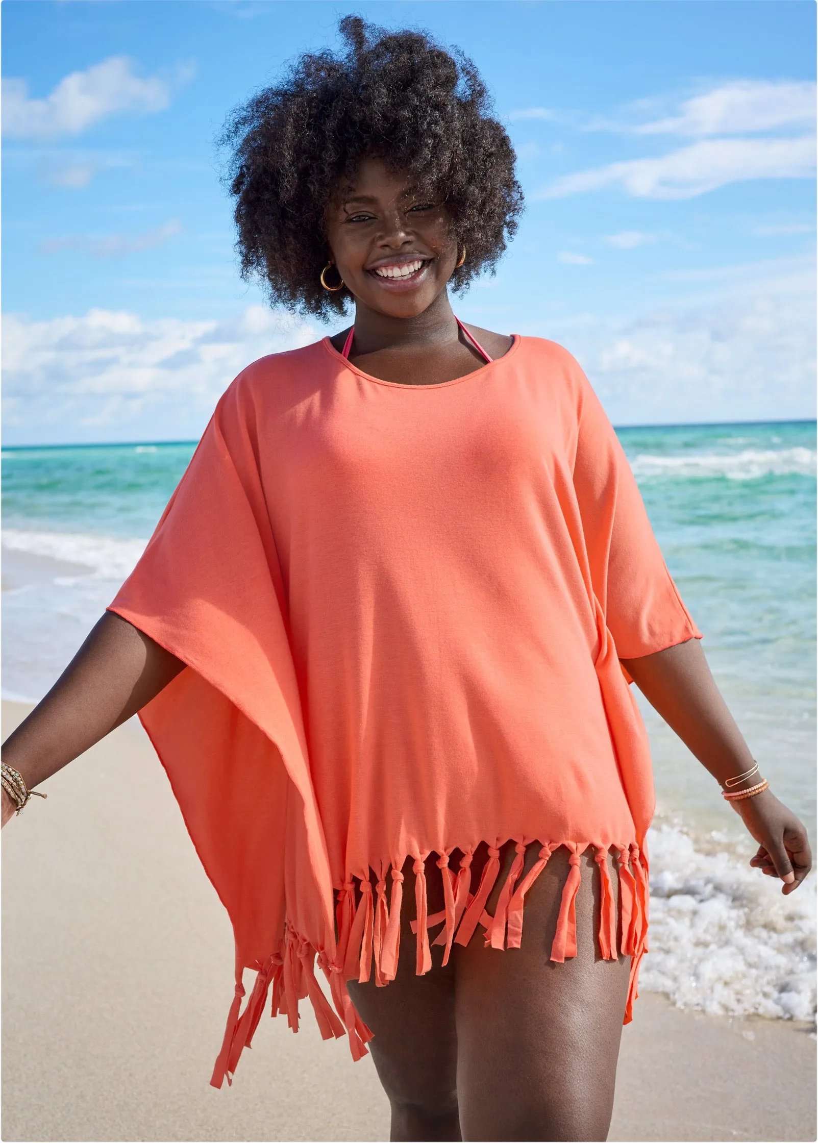 Fringe Detail Cover-Up - Coral Bright