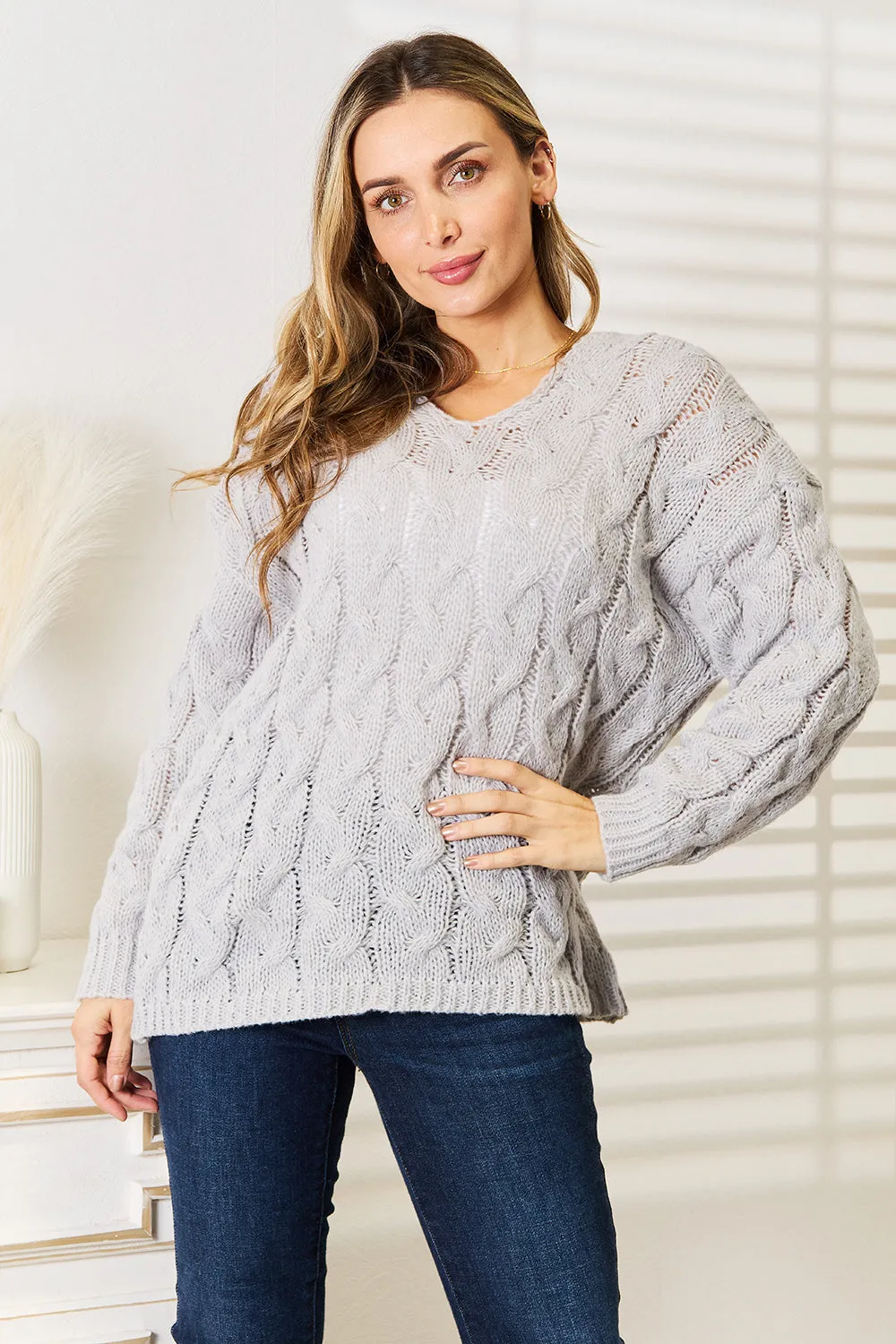 Georgia Cable-Knit Hooded Sweater