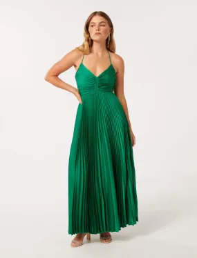 Geri Petite Tie Back Pleated Maxi Dress