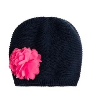 Girls Hat Navy Knit Flower