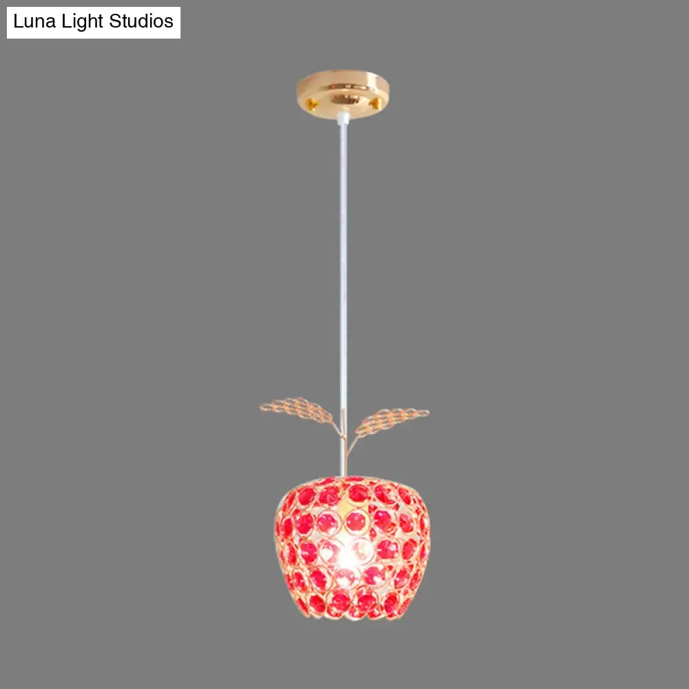 Gold Apple Pendant Lamp with Red Crystal Encrusted Contemporary Design