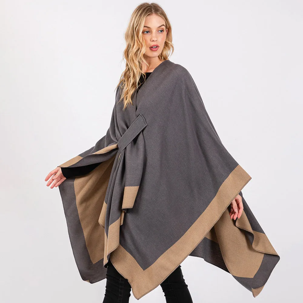 Gray Two Tone Pull Through Shawl Ruana Poncho