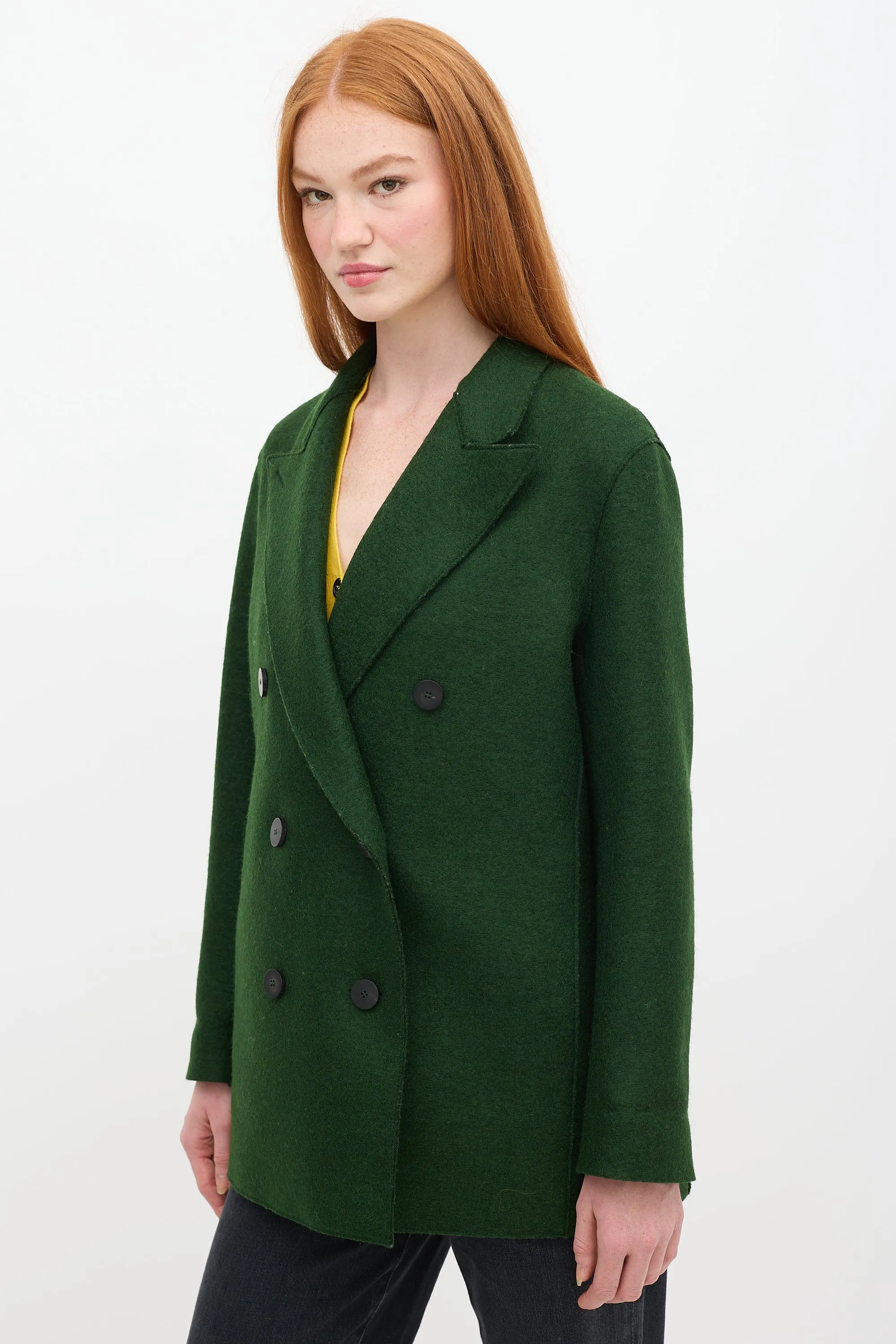 Green Pressed Wool Long Pea Coat