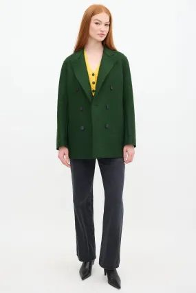 Green Pressed Wool Long Pea Coat