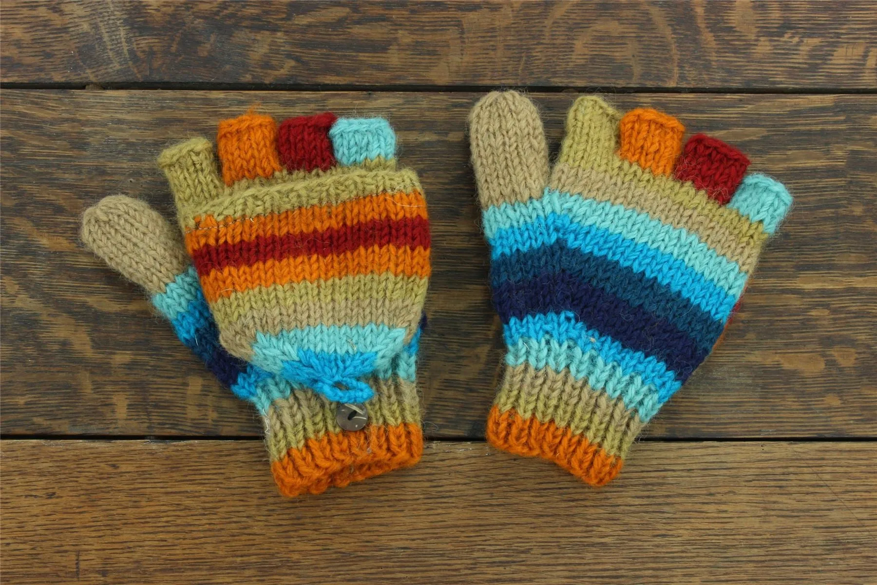 Hand Knitted Wool Shooter Gloves - Stripe Retro C