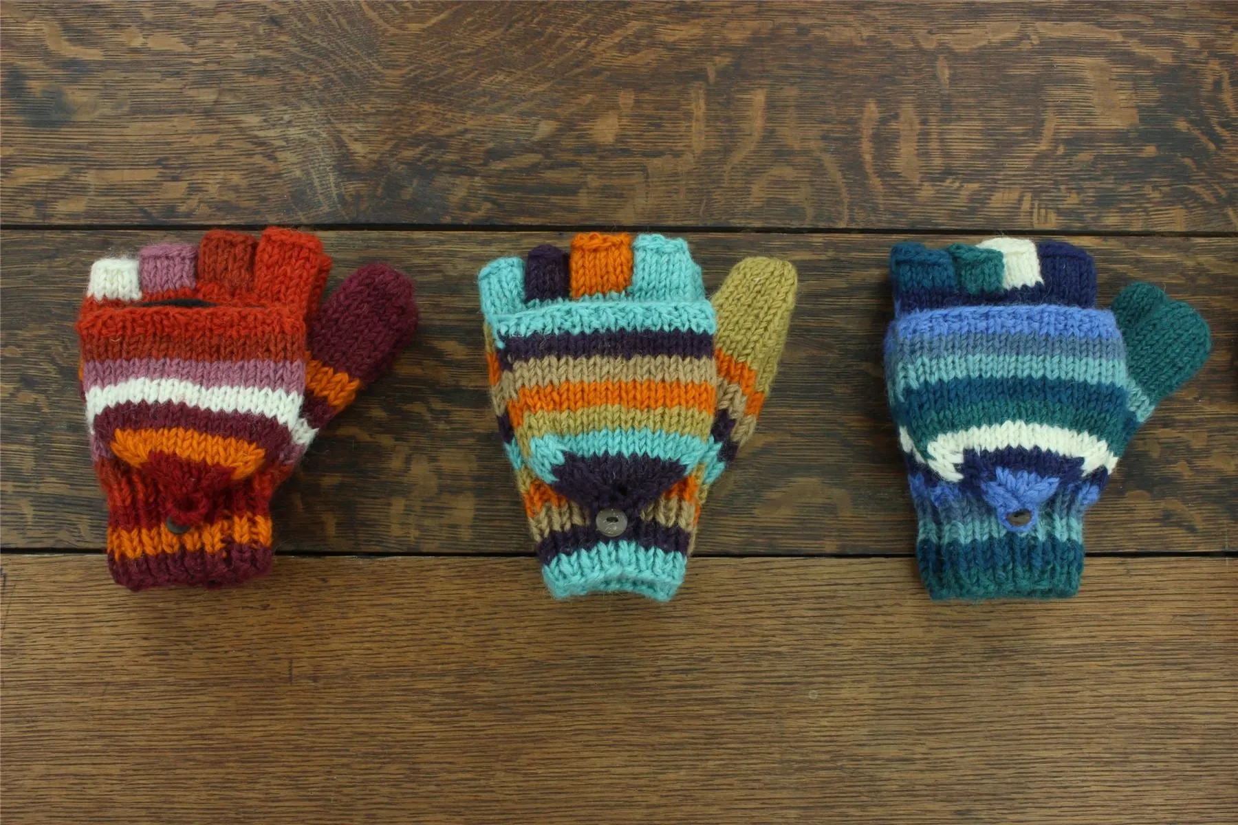 Hand Knitted Wool Shooter Gloves - Stripe Retro C