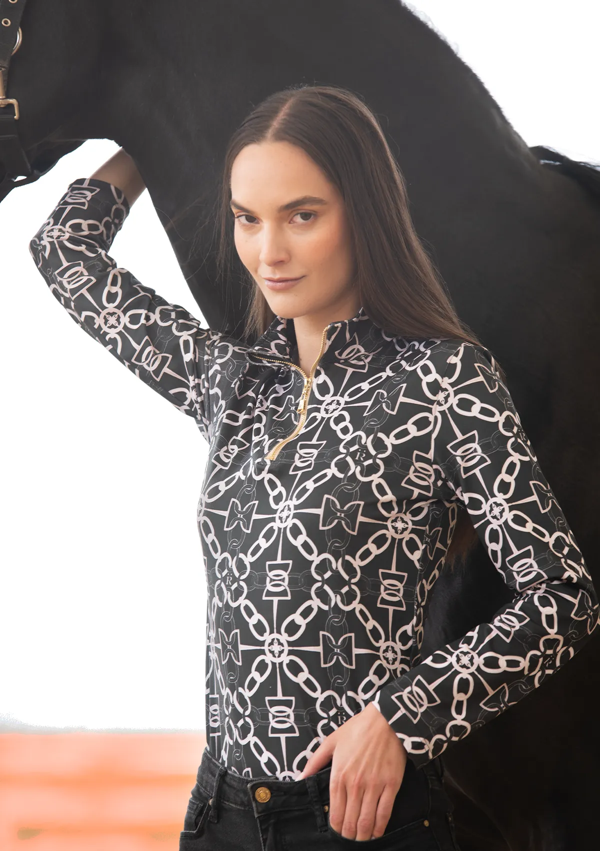 Harmony Quarter Zip Chainlink Print | Long Sleeve | Onyx