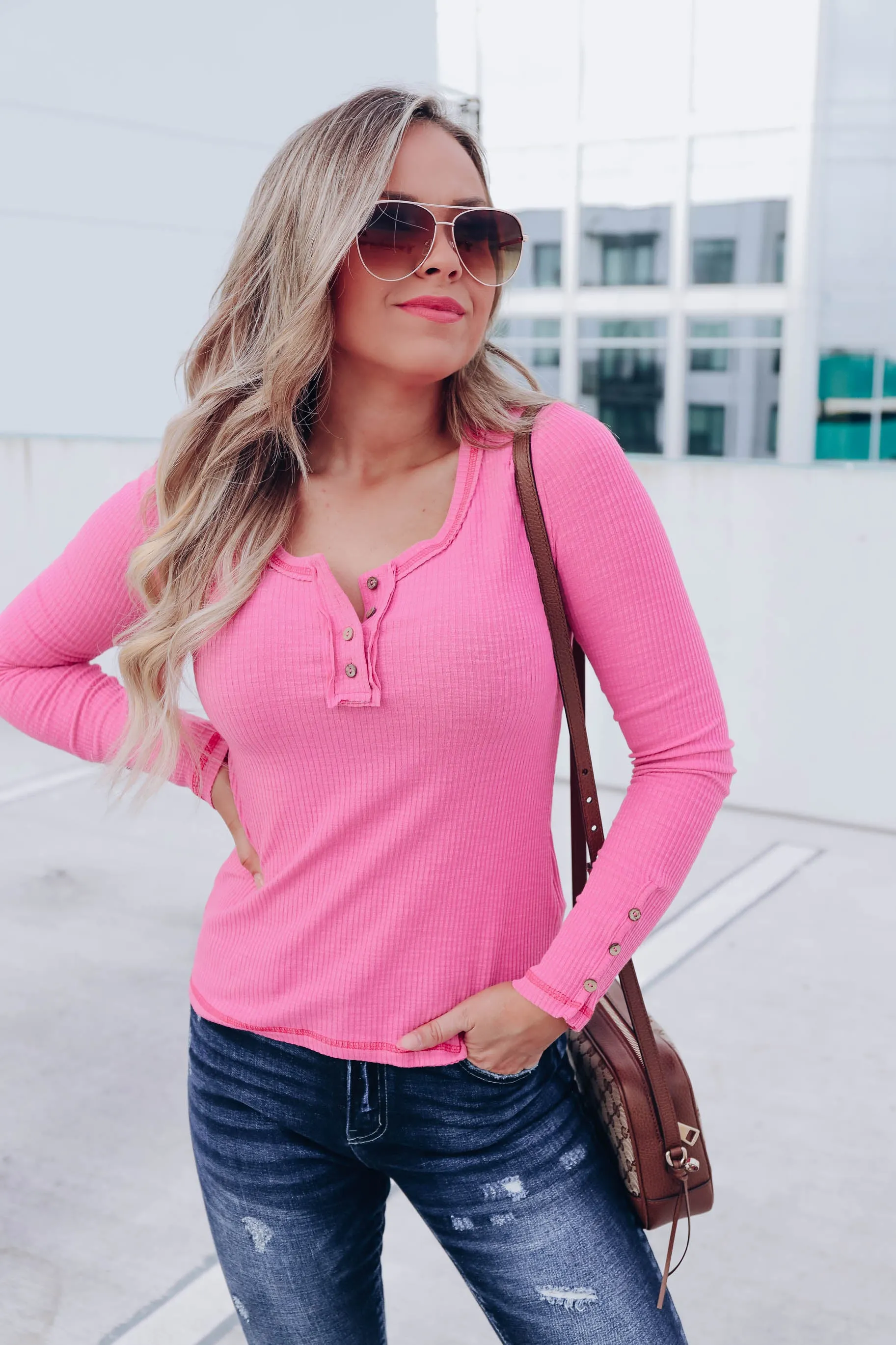 Henley Royal Fitted Top - Pink