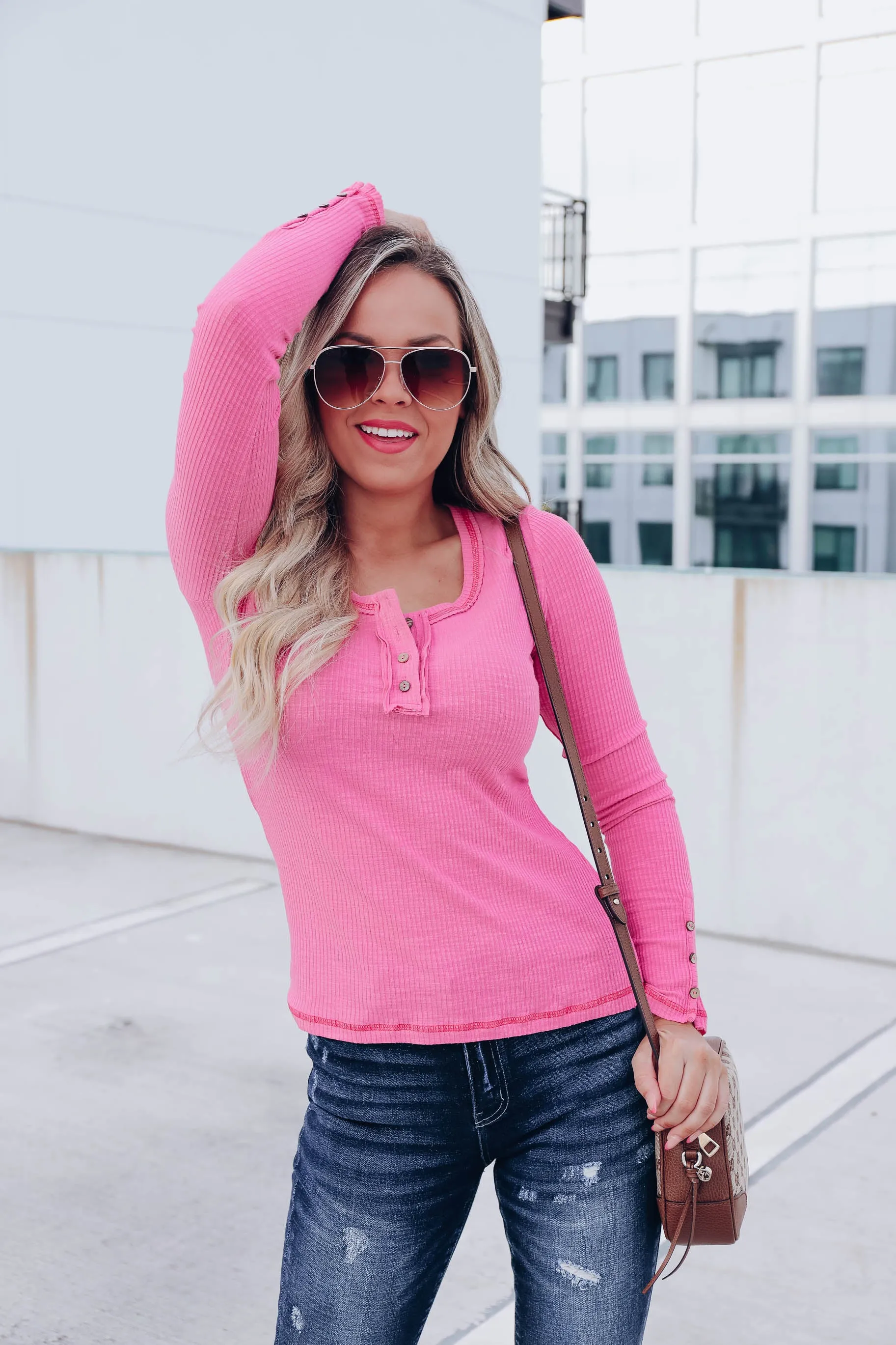 Henley Royal Fitted Top - Pink